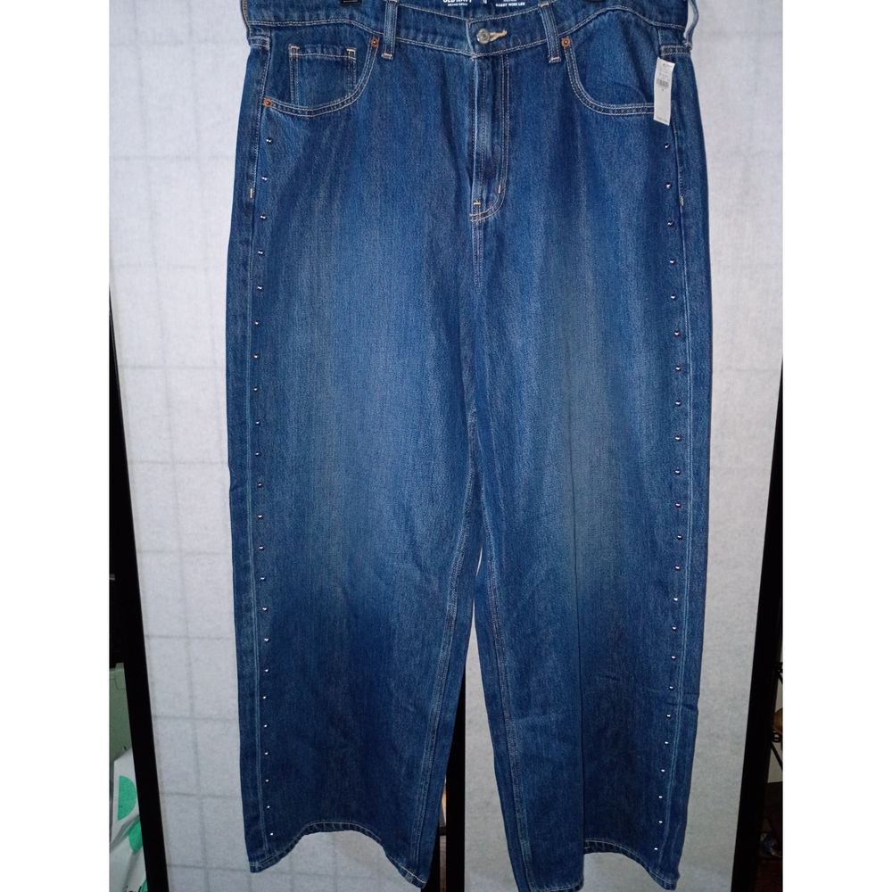 Old Navy High-Rise Baggy Wide-Leg Blue Jeans with Stud Button